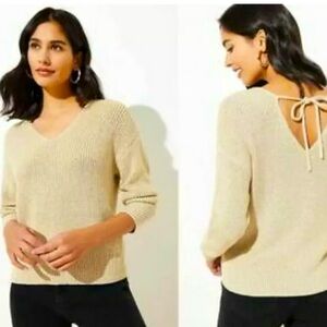 LOFT Gold Double V Neck Tie Back Sweater. Size Small